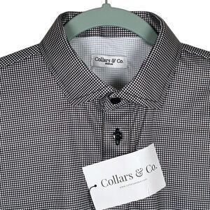 Collars & Co Polo Shirt Mens Medium Black Houndstooth Preppy Dress Collar NWT